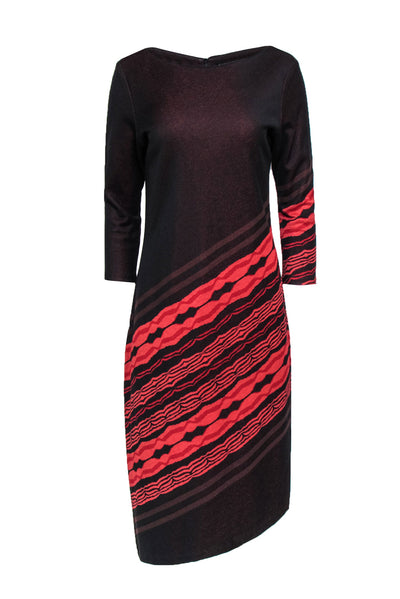 Current Boutique-Yoana Baraschi - Red Print 3/4 Sleeve Knit Dress Sz L