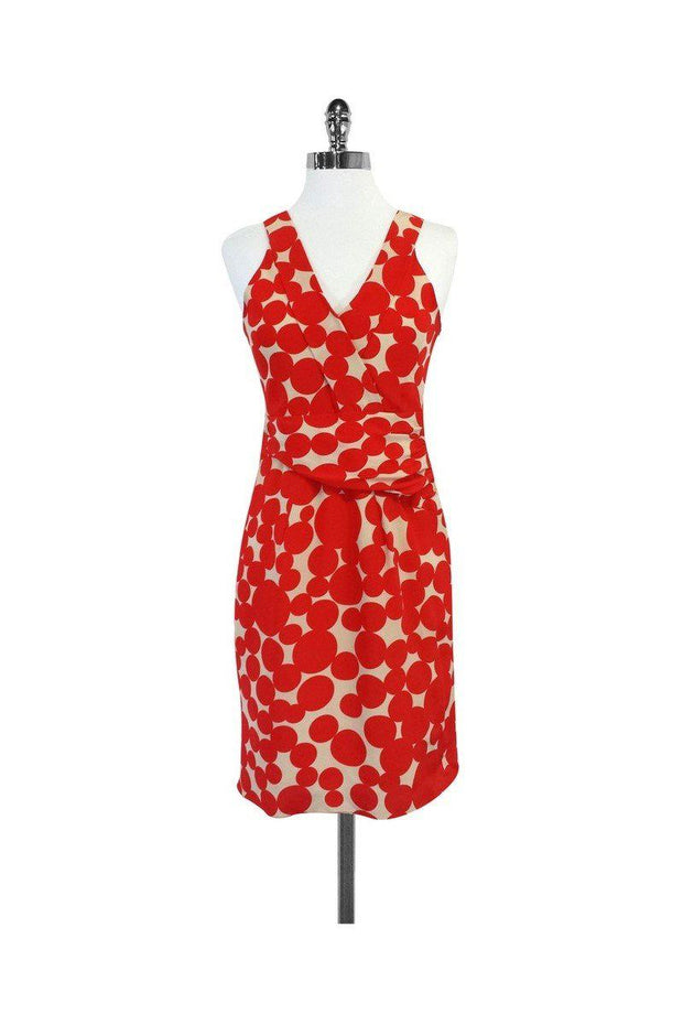 Current Boutique-Yoana Baraschi - Red & Tan Polka Dot Silk Sleeveless Dress Sz XS