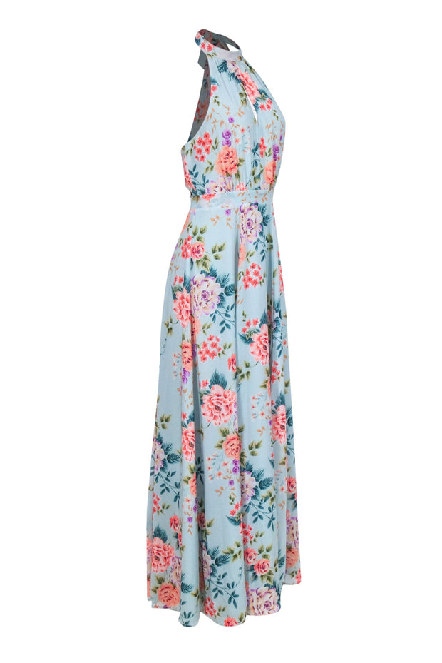 Current Boutique-Yumi Kim - Backless Blue Floral Print Maxi Dress w/ Front Slit Sz M
