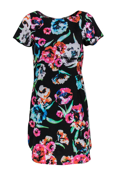 Current Boutique-Yumi Kim - Black Floral Fitted Boat Neck Dress Sz S