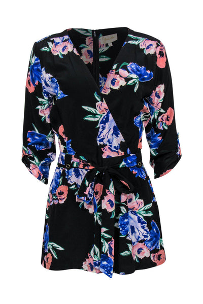 Current Boutique-Yumi Kim - Black Floral Long Sleeve Belted Romper Sz S