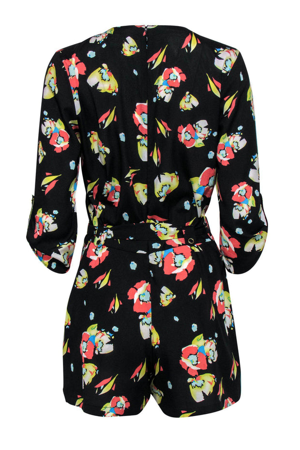 Current Boutique-Yumi Kim - Black Floral Print Long Sleeve Belted Romper Sz M