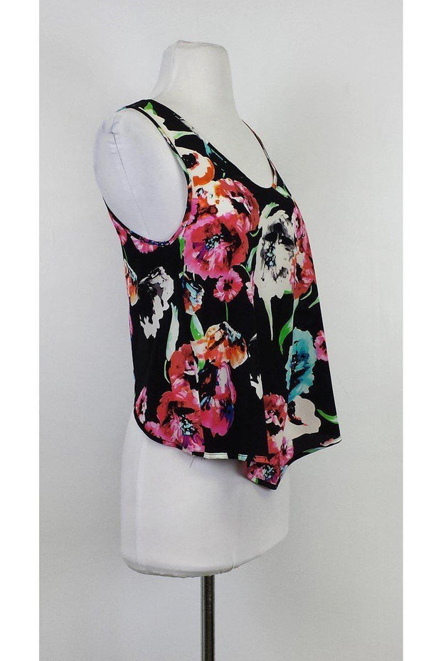 Current Boutique-Yumi Kim - Black Floral Print Open Back Tank Sz M