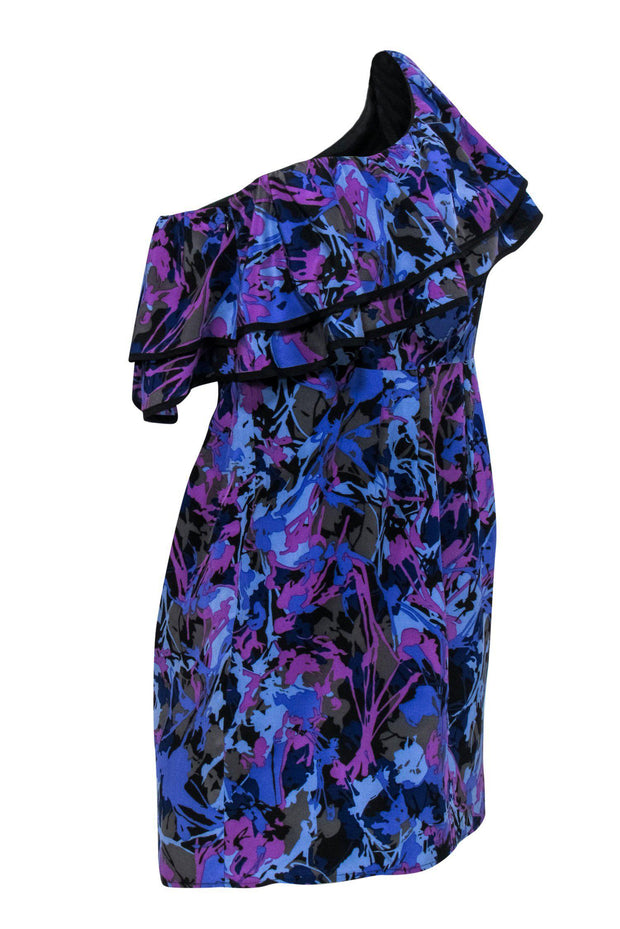 Current Boutique-Yumi Kim - Black & Purple One Shoulder Dress w/ Flounce Hem Sz XS