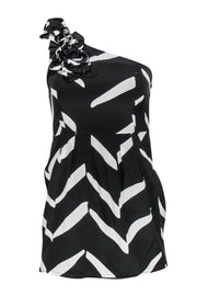 Current Boutique-Yumi Kim - Black & White Printed One-Shoulder Silk Mini Dress Sz S