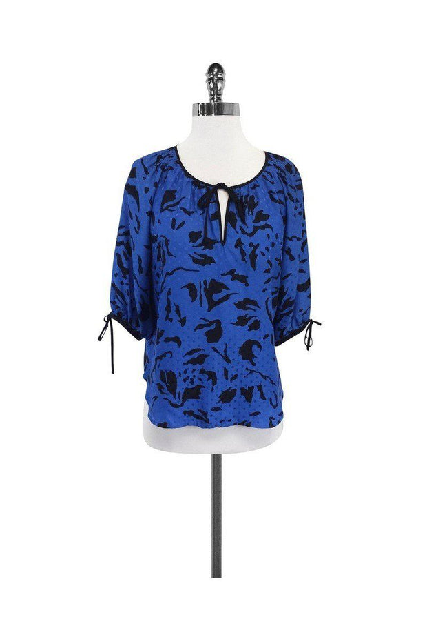 Current Boutique-Yumi Kim - Blue & Black 3/4 Sleeve Silk Blouse Sz XS