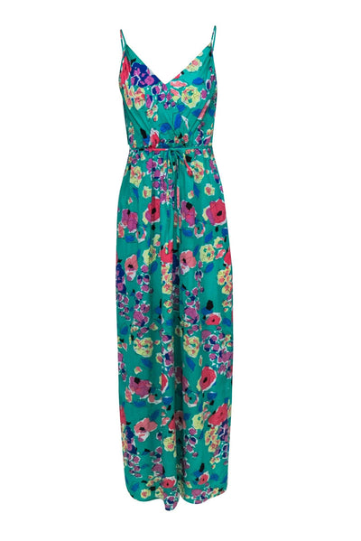 Current Boutique-Yumi Kim - Green, Blue, & Purple Multi-Colored Abstract Floral Print Silk Maxi Dress Sz S