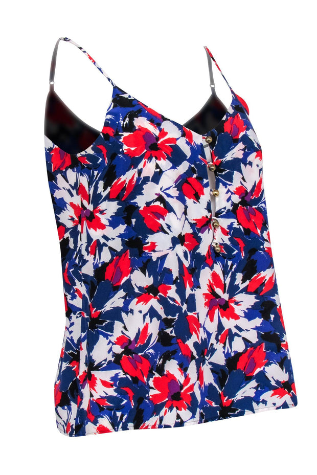 Current Boutique-Yumi Kim - Multicolored Floral Print Silk Tank w/ Gold Buttons Sz M