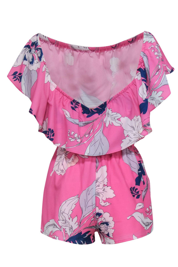 Current Boutique-Yumi Kim - Pink, White & Purple Floral Print Romper w/ Flounce Sz S