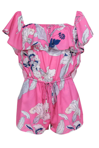 Current Boutique-Yumi Kim - Pink, White & Purple Floral Print Romper w/ Flounce Sz S