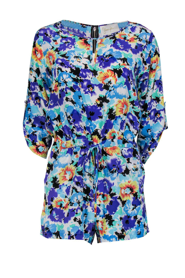 Current Boutique-Yumi Kim - Purple & Blue Floral Print Romper Sz M