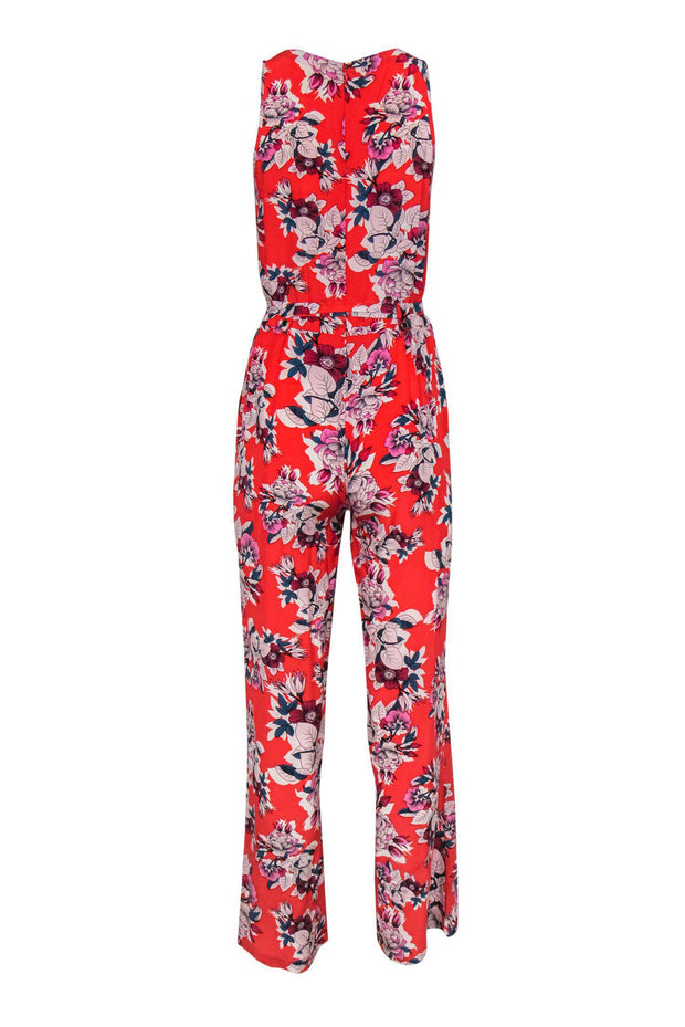 Current Boutique-Yumi Kim - Red Floral Print Silk Jumpsuit Sz S