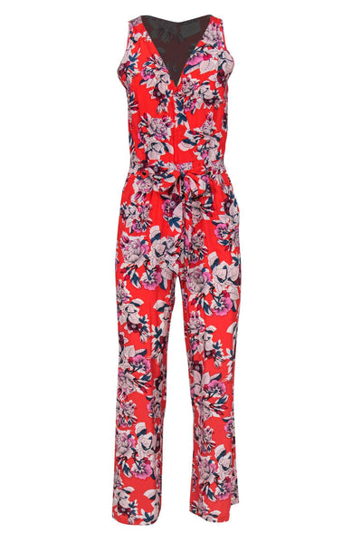Current Boutique-Yumi Kim - Red Floral Print Silk Jumpsuit Sz S