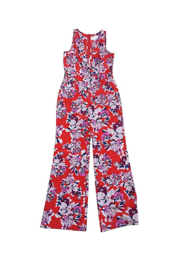 Current Boutique-Yumi Kim - Red & Pink Floral Surplice Silk Jumpsuit Sz S