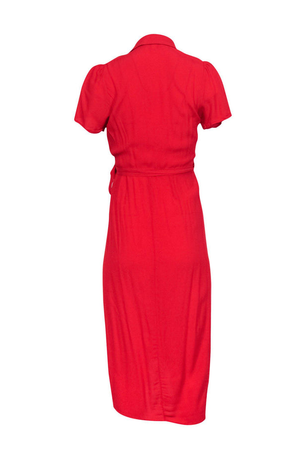 Current Boutique-Yumi Kim - Red Short Sleeved Midi Wrap Dress w/ Waist Tie
