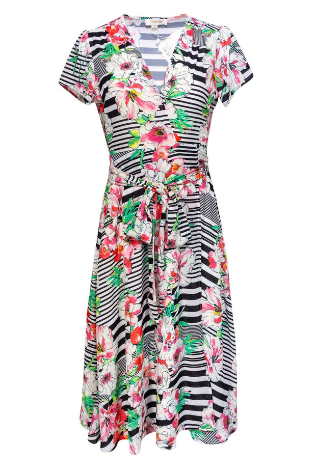 Current Boutique-Yumi Kim - Striped Floral Wrap Dress Sz XS