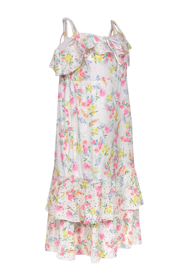 Current Boutique-Yumi Kim - White & Multicolor Floral Print Eyelet "San Juan" Maxi Dress Sz 16