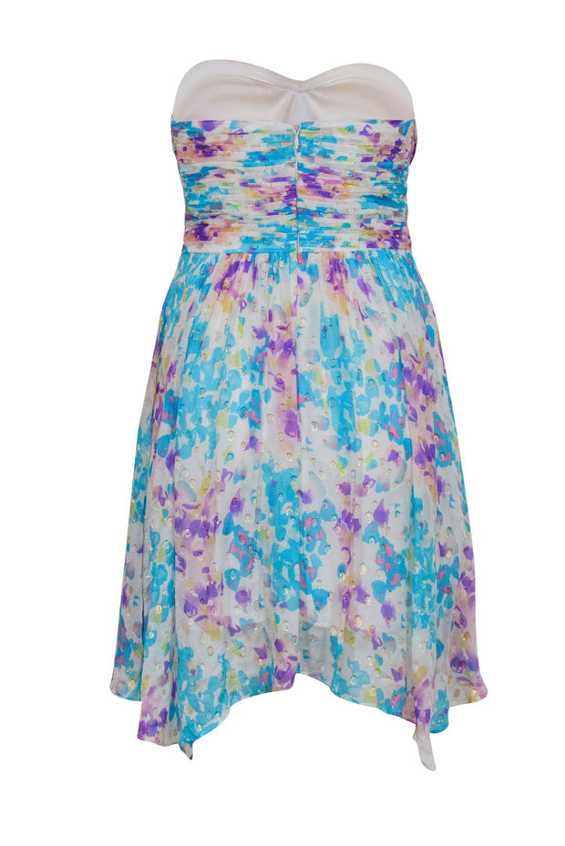 Current Boutique-Yumi Kim - White, Purple & Blue Metallic Pleated Strapless Dress Sz S