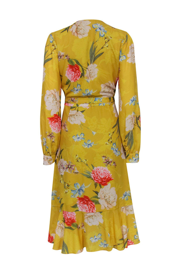 Current Boutique-Yumi Kim - Yellow Floral Ruffle Wrap Dress Sz L