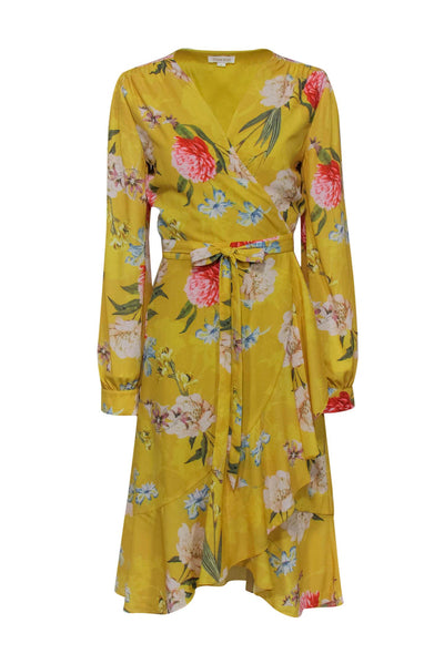 Current Boutique-Yumi Kim - Yellow Floral Ruffle Wrap Dress Sz L