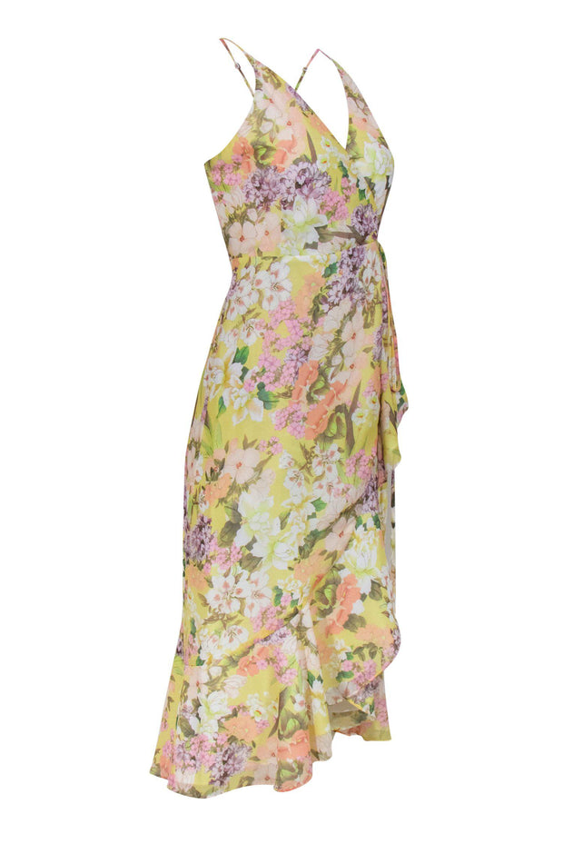 Current Boutique-Yumi Kim - Yellow Pastel Floral Ruffle Wrap Dress Sz M