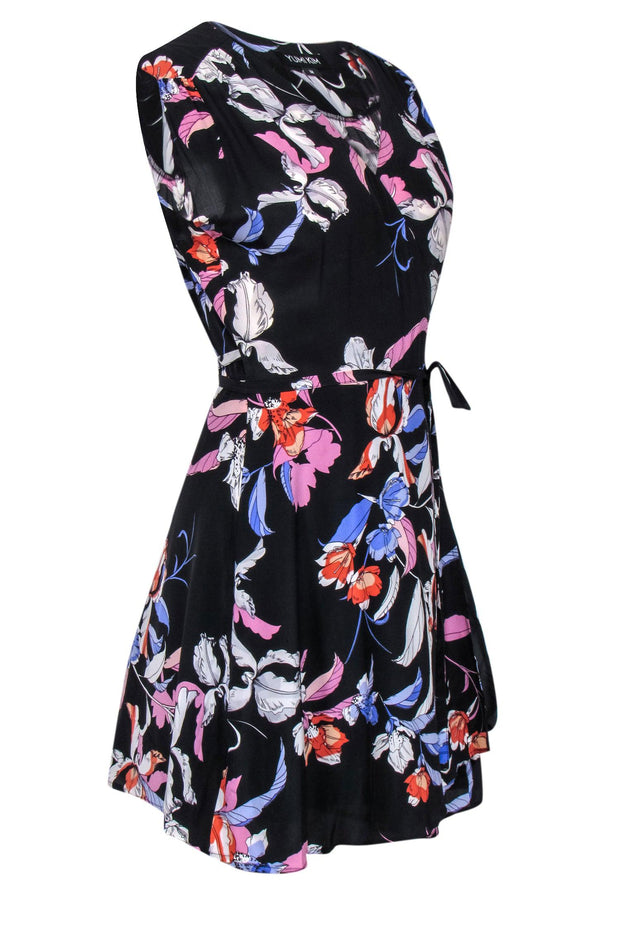 Current Boutique-Yumi kim - Black Blue & Pink Floral Print Wrap Dress Sz M