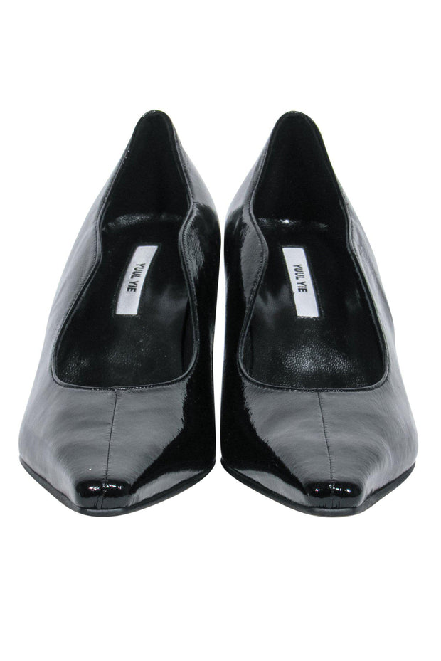 Current Boutique-Yuul Yie - Black Patent Leather Pointed Toe Pumps w/ Abstract Heels Sz 10