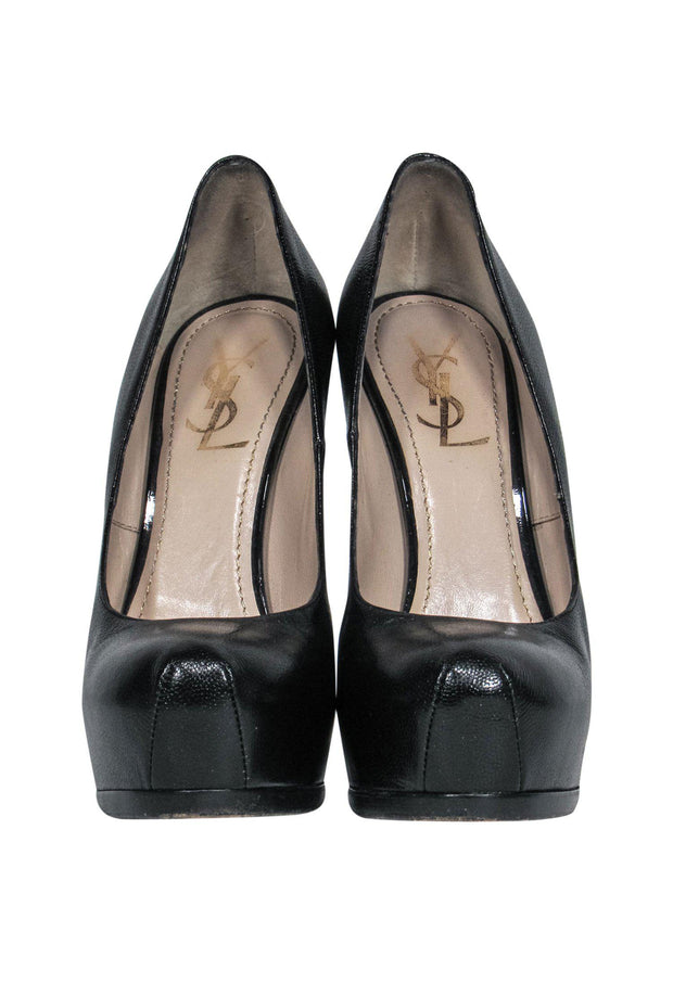 Current Boutique-Yves Saint Laurent - Black Leather Platform Stilettos Sz 8