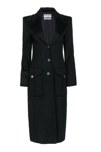 Current Boutique-Yves Saint Laurent - Black Longline Button-Up Wool Coat Sz M