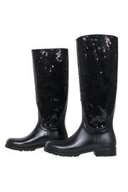 Current Boutique-Yves Saint Laurent - Black Sequin Rubber Boots Sz 7
