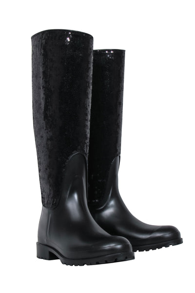 Current Boutique-Yves Saint Laurent - Black Sequin Rubber Boots Sz 7