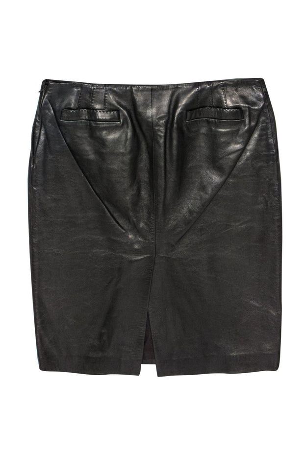 Current Boutique-Yves Saint Laurent - Black Smooth Leather Pencil Skirt Sz 12
