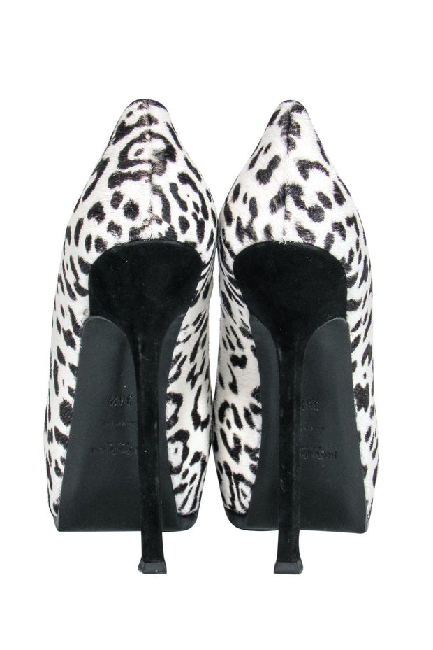 Current Boutique-Yves Saint Laurent - Black & White Calf Hair Leopard Print Stilettos Sz 8.5