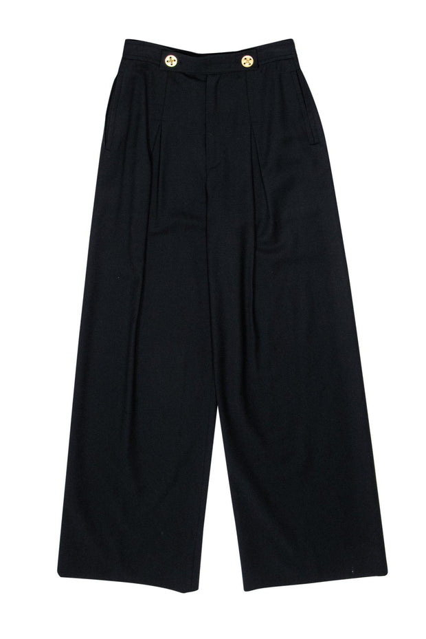 Current Boutique-Yves Saint Laurent - Black Wide-Leg Trousers w/ Buttons Sz S