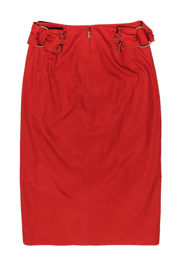 Current Boutique-Yves Saint Laurent - Burnt Orange Lace-Up Pencil Skirt Sz 8