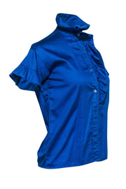 Current Boutique-Yves Saint Laurent - Cobalt Blue Ruffle Short Sleeved Top Sz 6