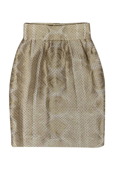 Current Boutique-Yves Saint Laurent - Cream Skirt w/ Black Polka Dots & Gold Metallic Print Overlay Sz