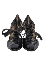 Current Boutique-Yves Saint Laurent - Dark Brown Patent Leather Embossed Cutout Heels Sz 8