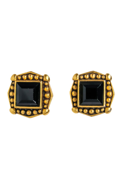 Current Boutique-Yves Saint Laurent - Gold & Black Statement Clip-On Earrings