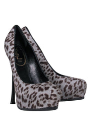 Current Boutique-Yves Saint Laurent - Grey & Brown Leopard Print Calf Hair Stilettos Sz 6.5