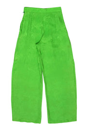 Current Boutique-Yves Saint Laurent - Neon Green Tropical Print Jacquard Straight Leg Pants w/ Slits Sz 4