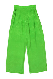 Current Boutique-Yves Saint Laurent - Neon Green Tropical Print Jacquard Straight Leg Pants w/ Slits Sz 4
