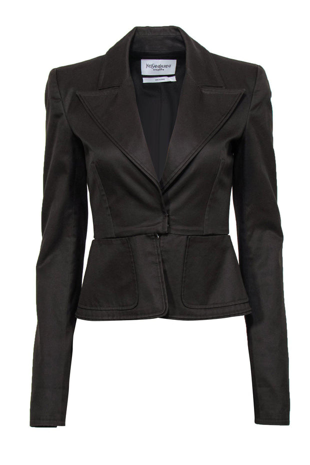 Current Boutique-Yves Saint Laurent - Olive Green Structured Cotton Cropped Jacket Sz 4