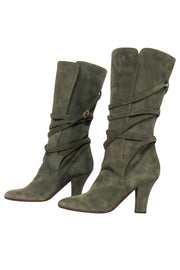 Current Boutique-Yves Saint Laurent - Olive Green Suede Tall Boots Sz 8.5