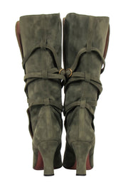 Current Boutique-Yves Saint Laurent - Olive Green Suede Tall Boots Sz 8.5