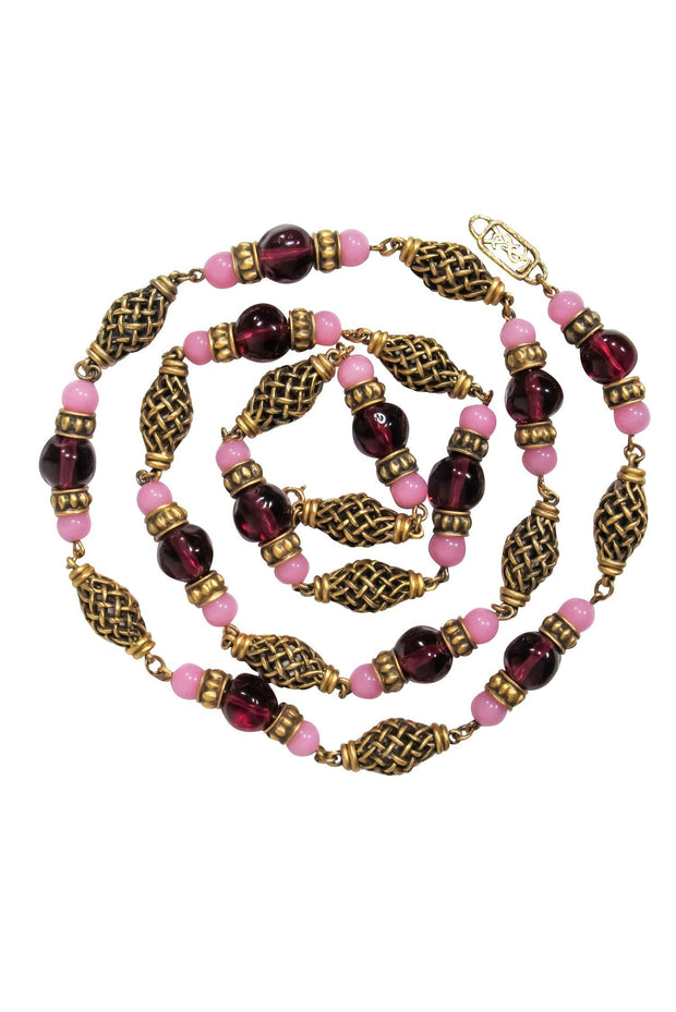 Current Boutique-Yves Saint Laurent - Purple & Pink Glass Beads Chain Necklace
