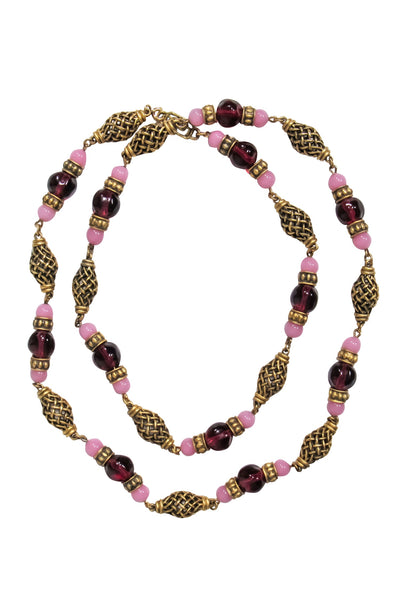 Current Boutique-Yves Saint Laurent - Purple & Pink Glass Beads Chain Necklace
