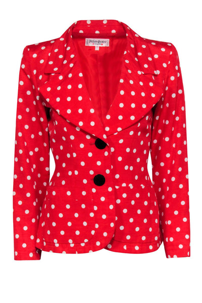 Current Boutique-Yves Saint Laurent - Red & White Polka Dot Button-Up Blazer Sz 4