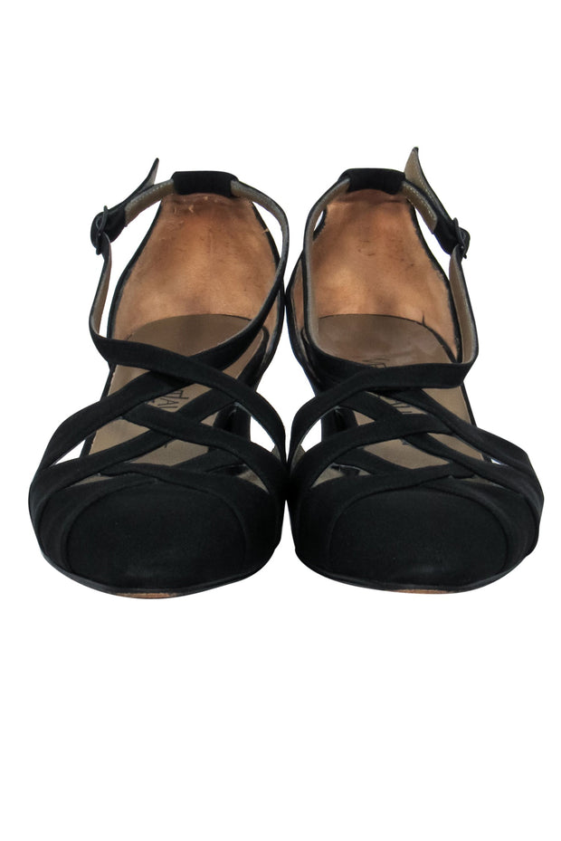 Current Boutique-Yves Saint Laurent - Vintage Black Woven Cutout Low Block Heels Sz 7.5