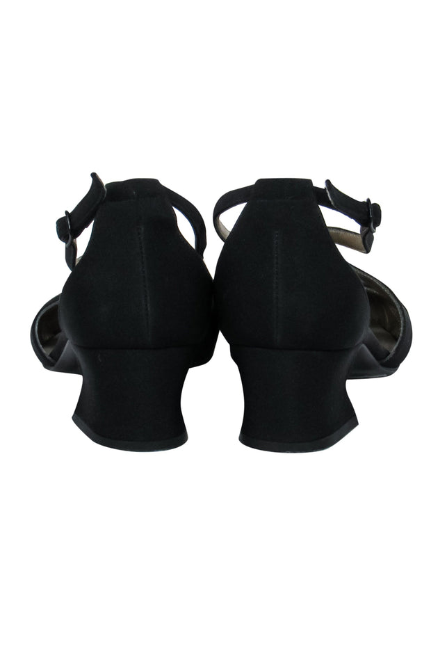 Current Boutique-Yves Saint Laurent - Vintage Black Woven Cutout Low Block Heels Sz 7.5